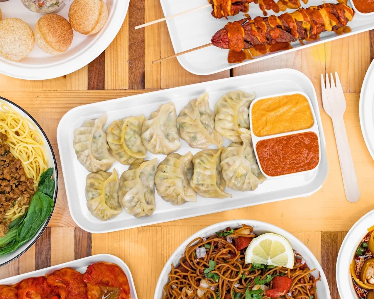 Momo Hub steamed momos, chow mein and Nepalese street food spread — Broadmeadows Melbourne